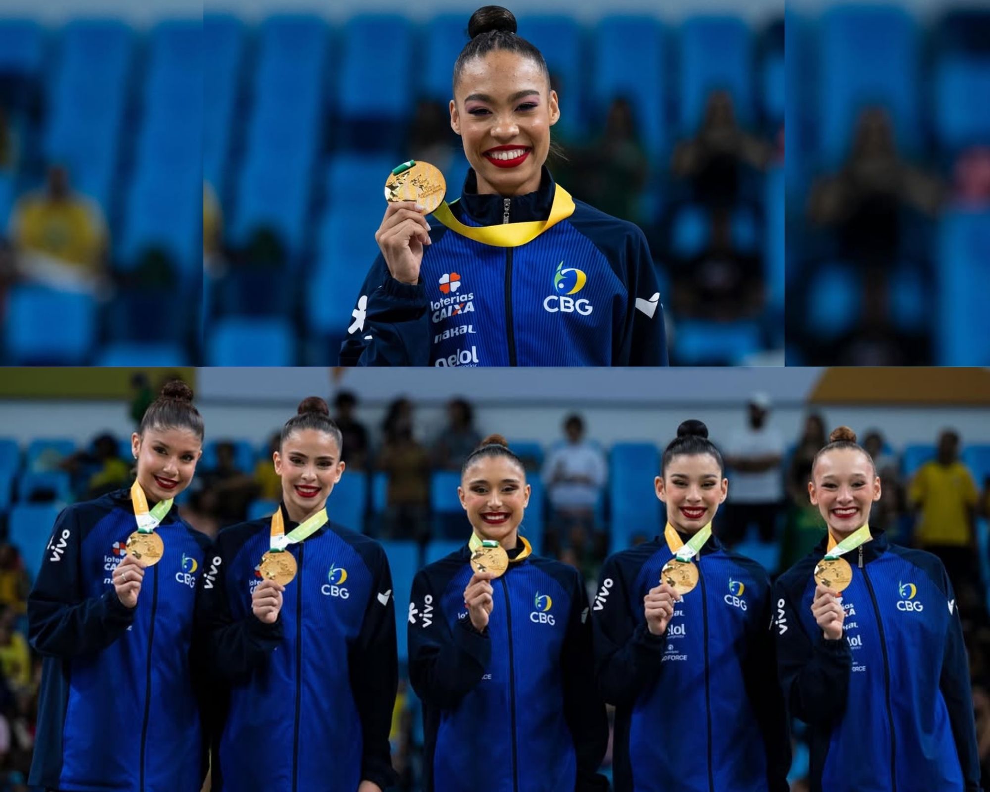 Geovanna Santos, no topo, e Sofia Madeira, a segunda à esquerda. |||Fotógrafo:Melogym/CBG
